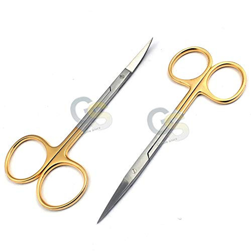G.S 2 O.R Grade IRIS Scissors 4.5" STR plusCVD Stainless Steel Gold