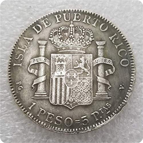 MEETCUER Copy 1895 Puerto RICO 1 PESO Silver Plated Brass Silver Coins-USA Silver Dollar US Mogrgan Antique Coins Curio Commemorative Coin Replica 1 MaybeCoin B