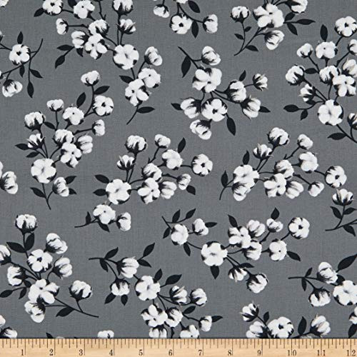 Studio E Fabrics Buttermilk Farmstead Cotton Plant Fabric Charcoal