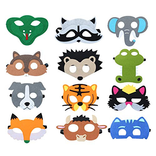 12 Pcs Felt Animal Mask for Kids Jungle Theme Party Supplies Safari Animals Birthday Party Favors Hollowen Toys Educational Games for Boys