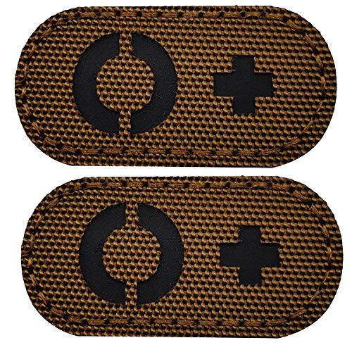 2 Pack Infrared IR Blood Type O plus Positive POS Reflective Patches Emblem Tactical Morale Military Badges with Hook Loop Fastener Backing