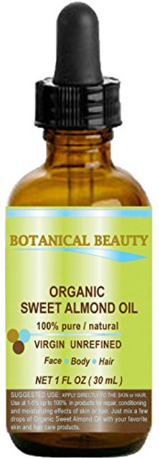 ORGANIC SWEET ALMOND OIL 100 percent Pure-Virgin-Unrefined Cold Pressed Carrier Oil. 1 oz-30 ml. For Face Hair and Body. ORGANIC SWEET ALMOND OIL 100 percent Pure-Virgin-Unrefined Cold Pressed Carrier Oil. 1 oz-30 ml. For Face Hair and Body.