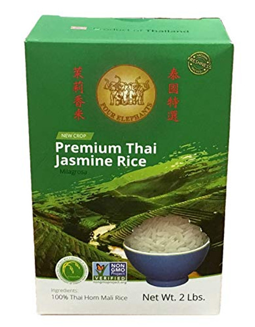 Four Elephants Premium Thai Jasmine Rice Certified Non-GMO 2 lbs Four Elephants Premium Thai Jasmine Rice Certified Non-GMO 2 lbs