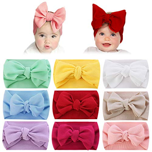 9PCS Baby Headbands for Girls Hairbands Knotted Turban Big Hair Bows Headband for Kids Head wrap Soft Stretchy Hair Accessories for Newborn Infant Toddlers