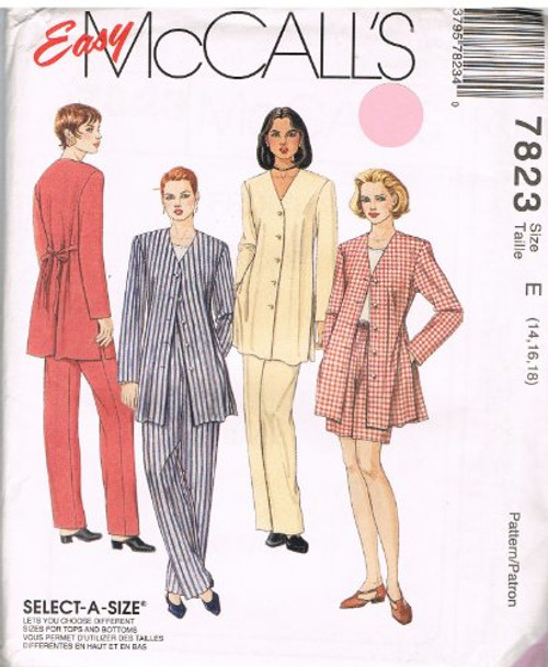 Easy McCall's Pattern 7823 ~ Misses' Unlined Jacket Top Pull-on Pants and Pull-on Shorts ~ Size E -14 16 18- Easy McCall's Pattern 7823 ~ Misses' Unlined Jacket Top Pull-on Pants and Pull-on Shorts ~ Size E -14 16 18-
