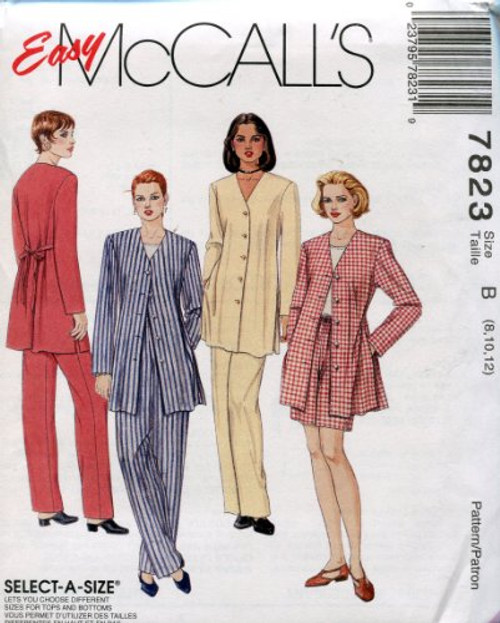 Easy McCall's Pattern 7823 ~ Misses' Unlined Jacket Top Pull-on Pants and Pull-on Shorts ~ Size B -8 10 12- Easy McCall's Pattern 7823 ~ Misses' Unlined Jacket Top Pull-on Pants and Pull-on Shorts ~ Size B -8 10 12-