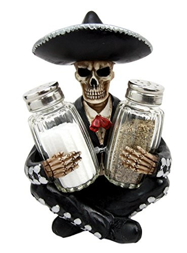 Ebros Day of The Dead Skeleton Mariachi Wedding Singer Salt Pepper Shakers Holder Figurine 7" H As Dias De Muertos Sugar Skull Themed Decor Statue Skeletons Skulls Halloween Ossuary Gothic Spooky