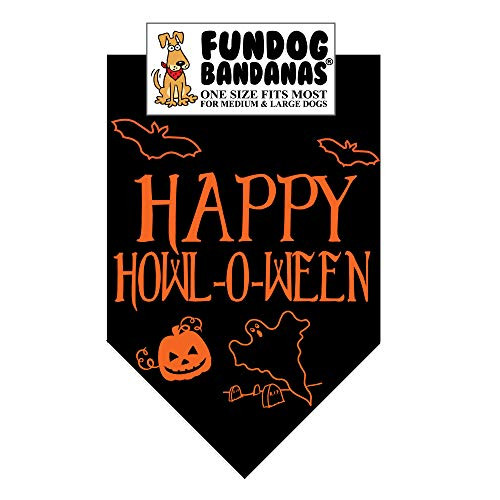 Happy Howl-o-Ween Dog Bandana -One Size Fits Most for Medium to Large Dogs-