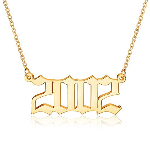 M MOOHAM Birth Year Necklace for Women Gold 2002 Necklace Old English Birth Year Number Pendant Necklace for Women Birthday Gifts