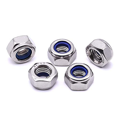 M8 x 1.25mm Nylon Insert Hex Lock Nuts 304 Stainless Steel 18-8 Locknut Bright Finish Pack of 50