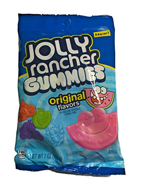 -1- 7 oz Bag Jolly Rancher Gunmies Original Flavors -Green Apple Blue Raspberry Cherry Grape  and  Watermelon-
