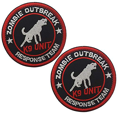 ODSP 3" Round Sized Zombie Outbreak Response Team K9 Unit Embroidered Patch Hook and Loop Backed Badge for Tactical Dog Harness Vest -2PCS-