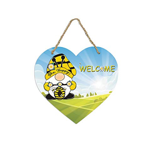 koonghong Happy Bee Festival Sign Honey Bee Hanging Door Sign Ornaments Bumble Bee Gnome Honey Pendant Indoor Outdoor Wall Hanging Decoration -E-
