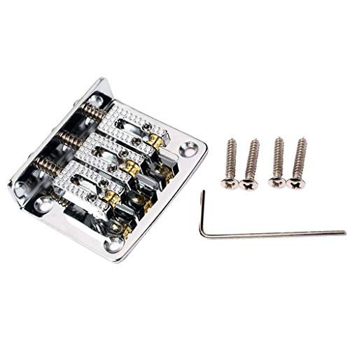 Almencla Cigar Box Guitar Parts- 3 String Chrome Silver Hard-tail Adjustable Bridge