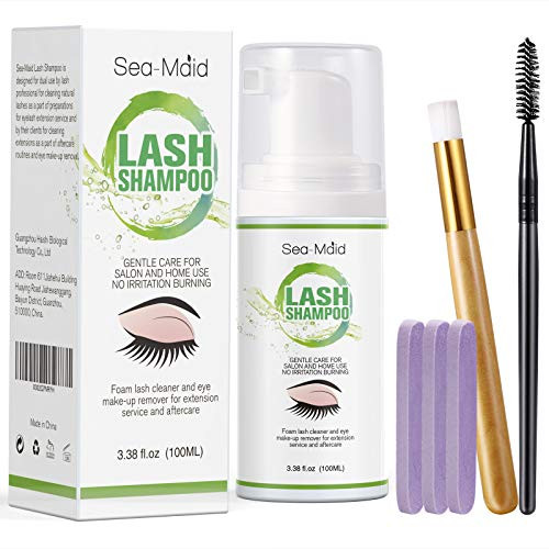 Eyelash extension cleanser 100ML with two Eyelash Brushes and 3 compressed cleaning cottons-Foam Lash Shampoo-For Salon And Home Use-Perfect For Daily Eye Lash Wash