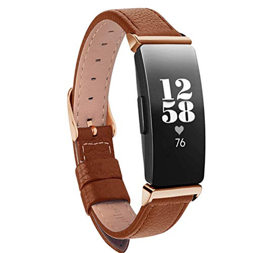 Bands Compatible with Inspire HR  and  Inspire  and  Inspire 2 Women Men Leather Accessories Strap Wrist Band Compatible with Inspire 2- Inspire-Inspire HR-Light Brown-