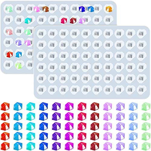 2 Pieces 60 Cavities Diamond Gem Jewelry Molds 3D Silicone Diamond Resin Mold for Mini Gems Epoxy Resin Casting Molds for DIY Crystals Stone Jewelry Chocolate Candy Jelly Crafts Decoration