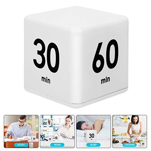 TEZELWEO Cube Timer Creative Clock Timer 15 20 30 and 60 Minutes for Time Management Timer for Cooking Workout Timer Kids Timer Best Gift for Time Managers-White-