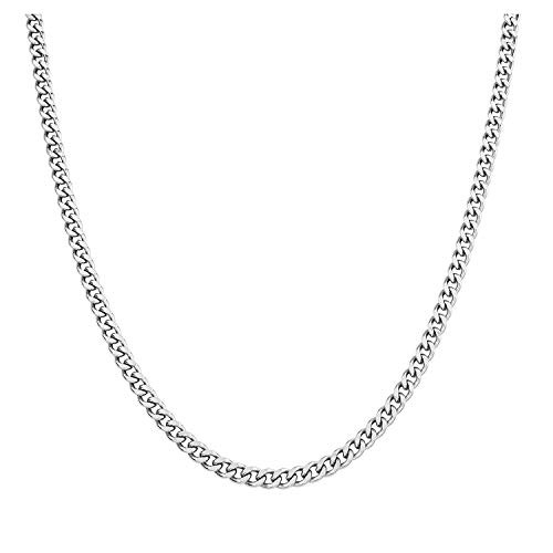 AmyRT 3.8mm Stainless Steel Hip Hop Curb Chain Necklace Cubic Cuban Link Silver Chain for Men Women 16"