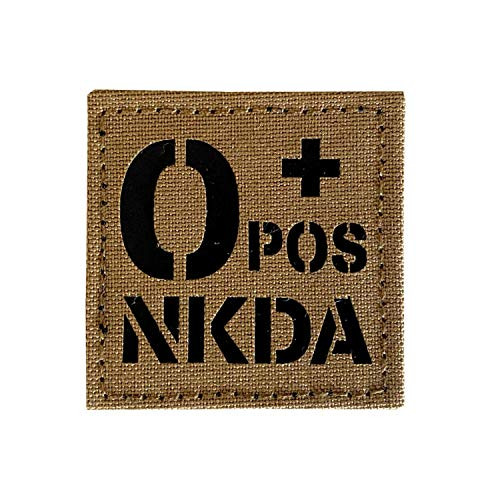 2x2 inch Coyote Brown Tan Infrared IR Tactical POS NKDA Blood Type Positive POS Patch with Hook and Loop -O plusPOS-