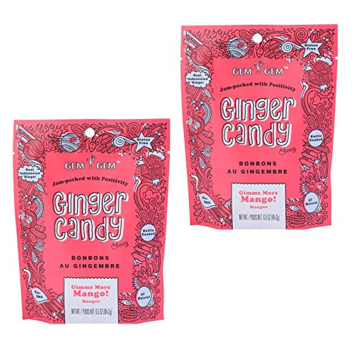 Gem Gem Ginger Candy Chewy Ginger Chews -Mango 2 Packs 6.5 oz-