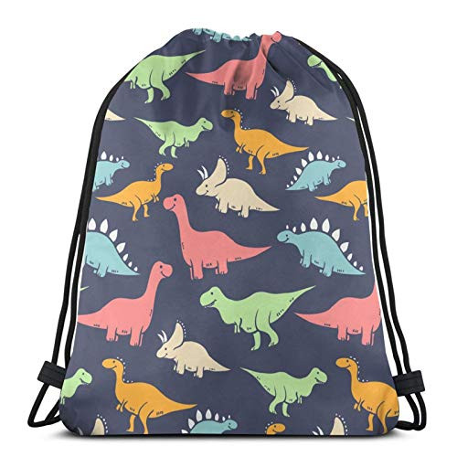 Affany Colorful Dinosaur Drawstring Backpack Bag Men Women Sport Gym Bag Polyester Cinch Sack for Hiking Yoga Swimming Travel