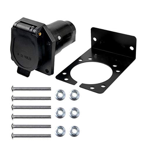 WOFTD 7 Way Round RV Trailer Blade Wiring Harness Connector with Mounting Bracket 7-Way RV Blade Connector Sockets