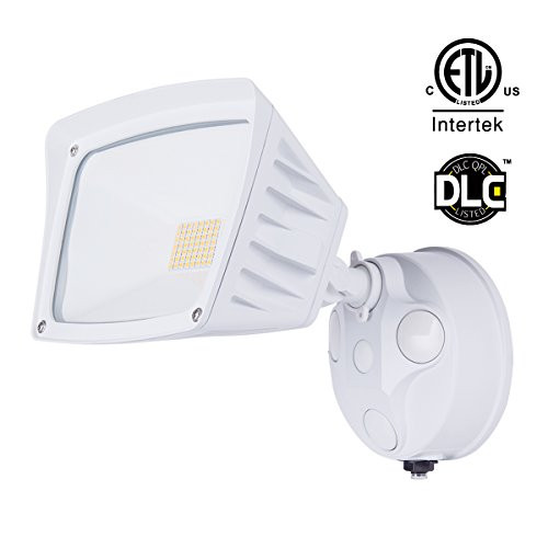 JJC Dusk-to-Dawn LED Outdoor Flood Light (Photocell Included),5000K-Crystal White Glow 3400lm Waterproof Security Floodlight, 28W (250W Equiv.), DLC and ETL-Listed Exterior Lighting for Yard Porch