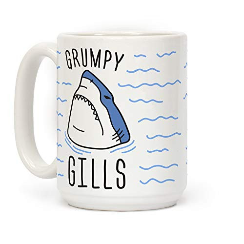LookHUMAN Grumpy Gills Shark White 15 Ounce Ceramic Coffee Mug LookHUMAN Grumpy Gills Shark White 15 Ounce Ceramic Coffee Mug