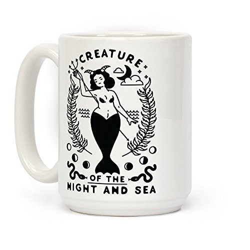 LookHUMAN Creature of the Night and Sea White 15 Ounce Ceramic Coffee Mug