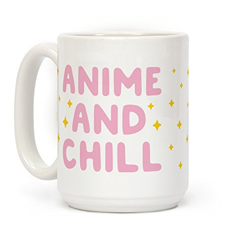 LookHUMAN Anime And Chill White 15 Ounce Ceramic Coffee Mug
