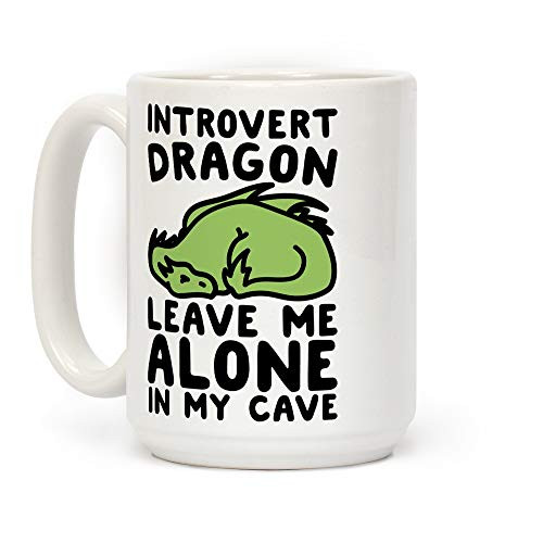 LookHUMAN Introvert Dragon White 15 Ounce Ceramic Coffee Mug