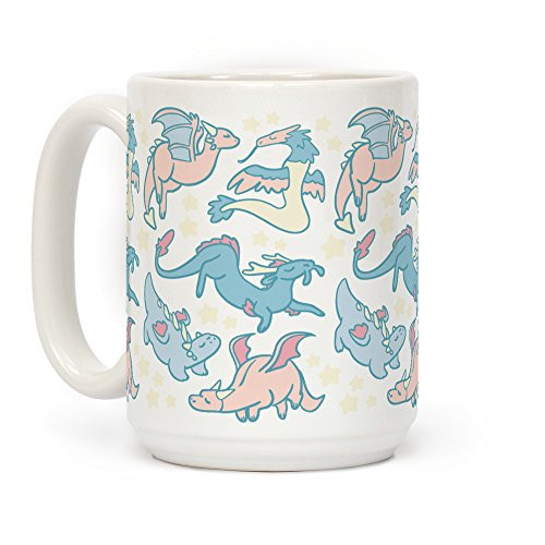 LookHUMAN Dreamy Dragon Pattern White 15 Ounce Ceramic Coffee Mug