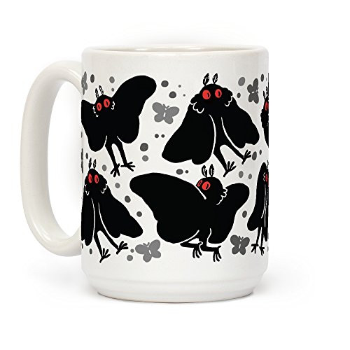 LookHUMAN Cute Mothman Pattern White 15 Ounce Ceramic Coffee Mug