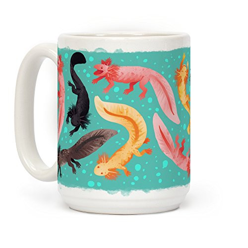 LookHUMAN Cute Bright Axolotls White 15 Ounce Ceramic Coffee Mug