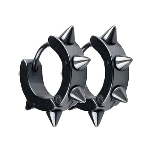 UM Jewelry Unisex Black Spikes Stud Surgical Stainless Steel Punk Spiky Round Huggie Hoop Earrings UM Jewelry Unisex Black Spikes Stud Surgical Stainless Steel Punk Spiky Round Huggie Hoop Earrings