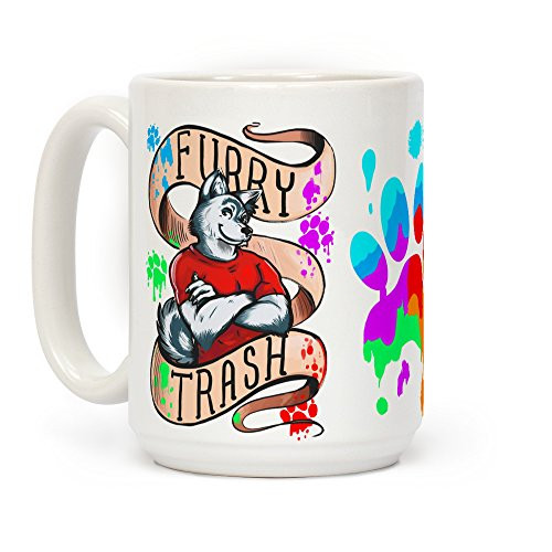 LookHUMAN Furry Trash White 15 Ounce Ceramic Coffee Mug