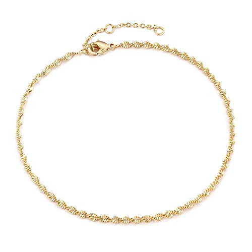 Gold Anklets for Women 14K Gold Plated Boho Beach Rope Chain Anklet Daint Beaded Ankle Bracelet Adjustable Chain Anklet Foot Jewelry