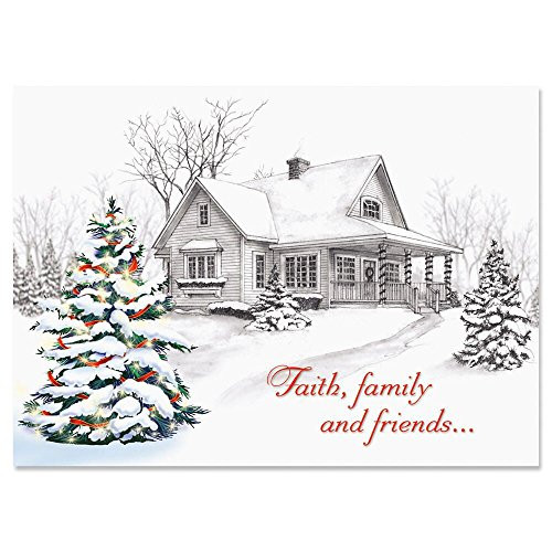 Winter Home Religious Christmas Cards  Holiday Greetings Includes Bible Verse Set of 18 Cards and Envelopes by Current