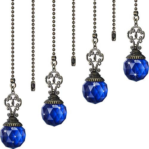 Ceiling Fan Pull Chains Crystal Prism Ball Extension Fan Pull Chain Pendant 12 Inch Vintage Ceiling Fan Chain Extender Ornament with Ball Fan Chain Connector for Ceiling Light Fan -Blue 4-
