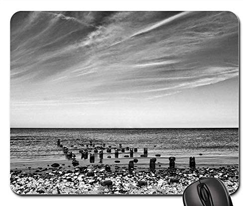 Mouse Pad - B W Sea Beach Landscape Sky Clouds Pavilosta