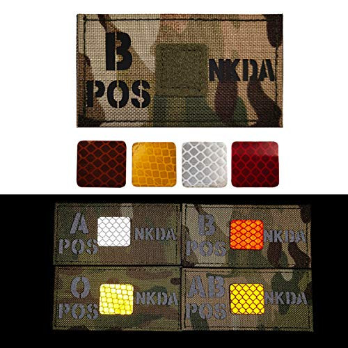 IR Reflective B plus B POS Positive NKDA Tactical Blood Type Patch - Infrared Morale Military Medical Patches Badges with Hook and Loop Fastener Backing - 3.94 x 1.97 Inch - No Known Drug Allergies