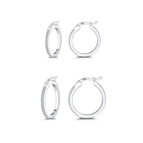 Small Silver Hoop Earrings 925 Sterling Silver Hypoallergenic Cubic Zirconia Cuff Earrings 2 Pairs Huggie Hoop Earrings for Women Men Girls 13mm 15mm Small Silver Hoop Earrings 925 Sterling Silver Hypoallergenic Cubic Zirconia Cuff Earrings 2 Pairs Huggie Hoop Earrings for Women Men Girls 13mm 15mm