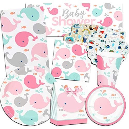 Lil Spout Whale Pink Baby Shower Supplies Ultimate Set ~ Baby Shower Decorations, Party Favors, Plates, Cups, Napkins and More (Lil Spout Whale Baby Shower Supplies)