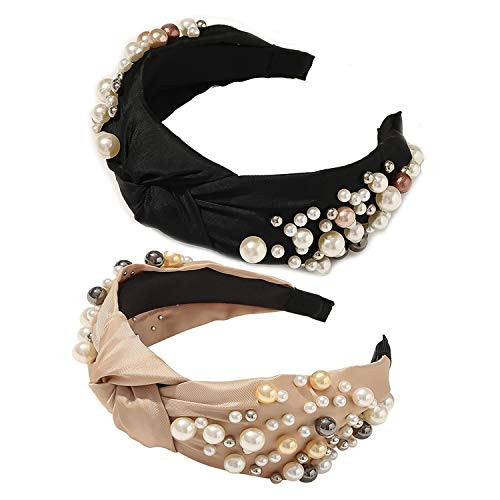 Wide Headbands for Women Knotted Head Bands Turban Fashion Pearl Headband Elastic Hair Hoops Hair Accessories Hairbands for Women and Girls -B- Wide Headbands for Women Knotted Head Bands Turban Fashion Pearl Headband Elastic Hair Hoops Hair Accessories Hairbands for Women and Girls -B-