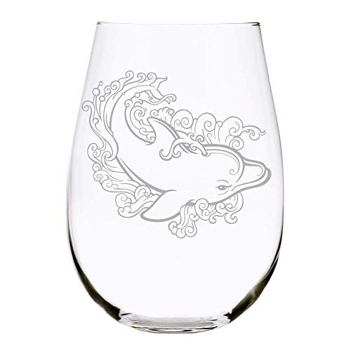 Dolphin wave stemless wine glass 17 oz.