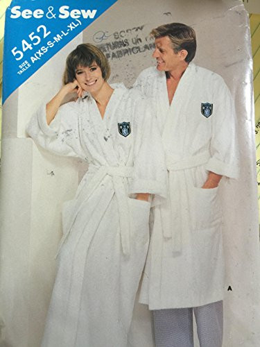 See  and  Sew by BUTTERICK Pattern 5452 SIZES- A -XS-S-M-L-XL-UNISEX ROBE