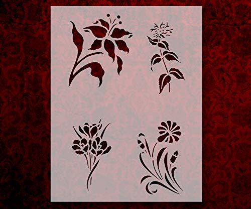 Flowers Floral Roses Flower Pattern 2 Stencil Template Reusable 8.5 x 11 Inches for Painting on Walls Wood Arts and Crafts -758-