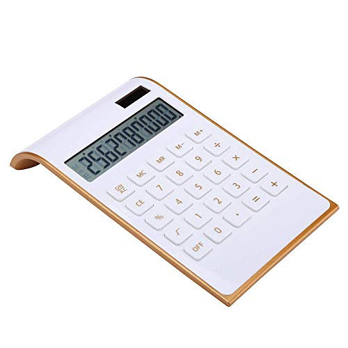 Calculator Slim Elegant Design Office-Home Electronics Dual Powered Desktop Calculator Solar Power 10 Digits Tilted LCD Display Inclined Design White -Slim2- -Renewed-