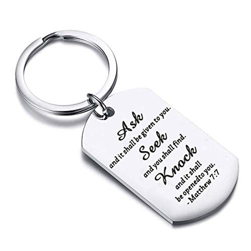 CENWA Bible Verse Gift Inspirational Quote Ask and It Shall Be Given to You Seek and You Shall Find Matthew 7-7 Gift Christian Gift Religious Jewelry Scripture Gift -Matthew 7-7 K-